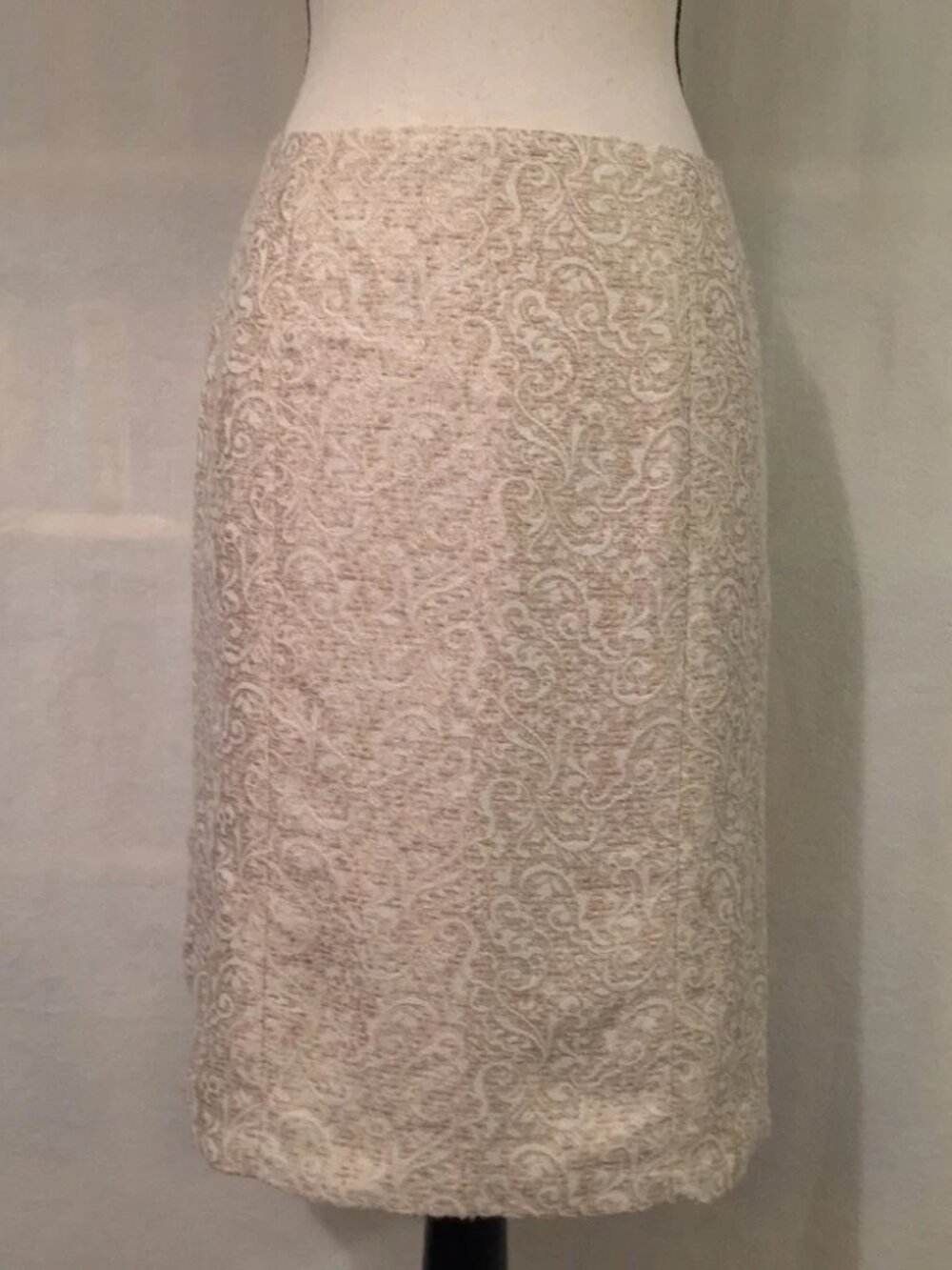 Ann Taylor gold metallic brocade a-line pleated back cotton wool skirt